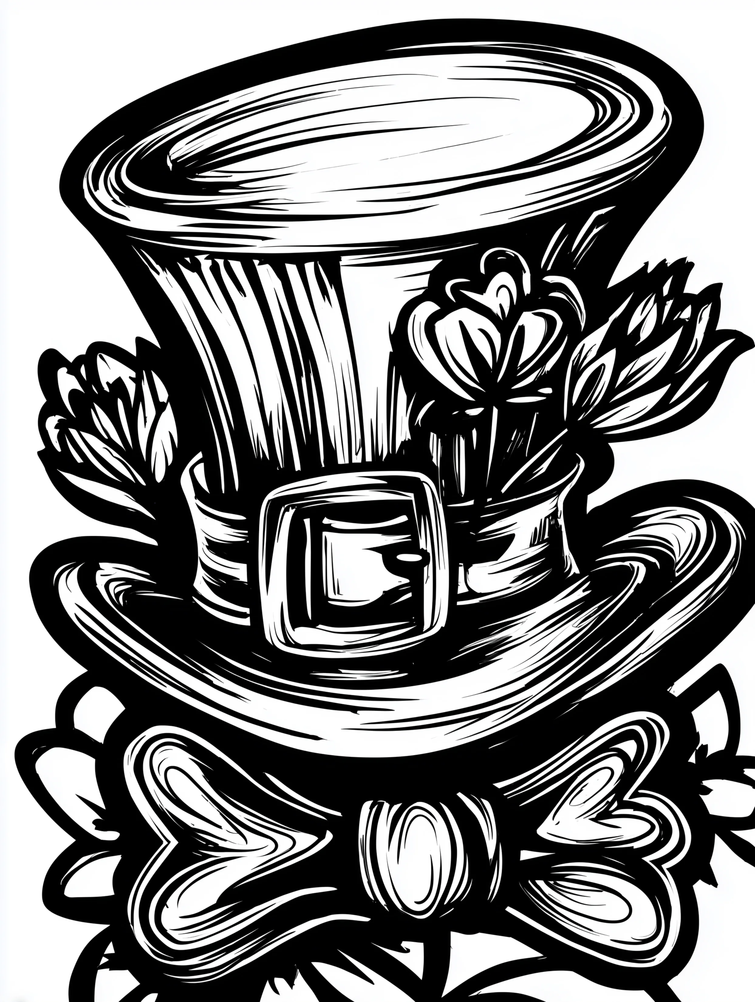 Free printable St Patricks Day coloring page for adults featuring a leprechaun hat on a ribbon